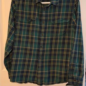 Prana Blue and Yellow Plaid Button Down Shirt